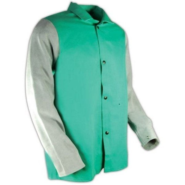 Magid SparkGuard 1830LS Green Flame Resistant Standard Weight Jacket with Grey Leather Sleeves, S 1830LS-S